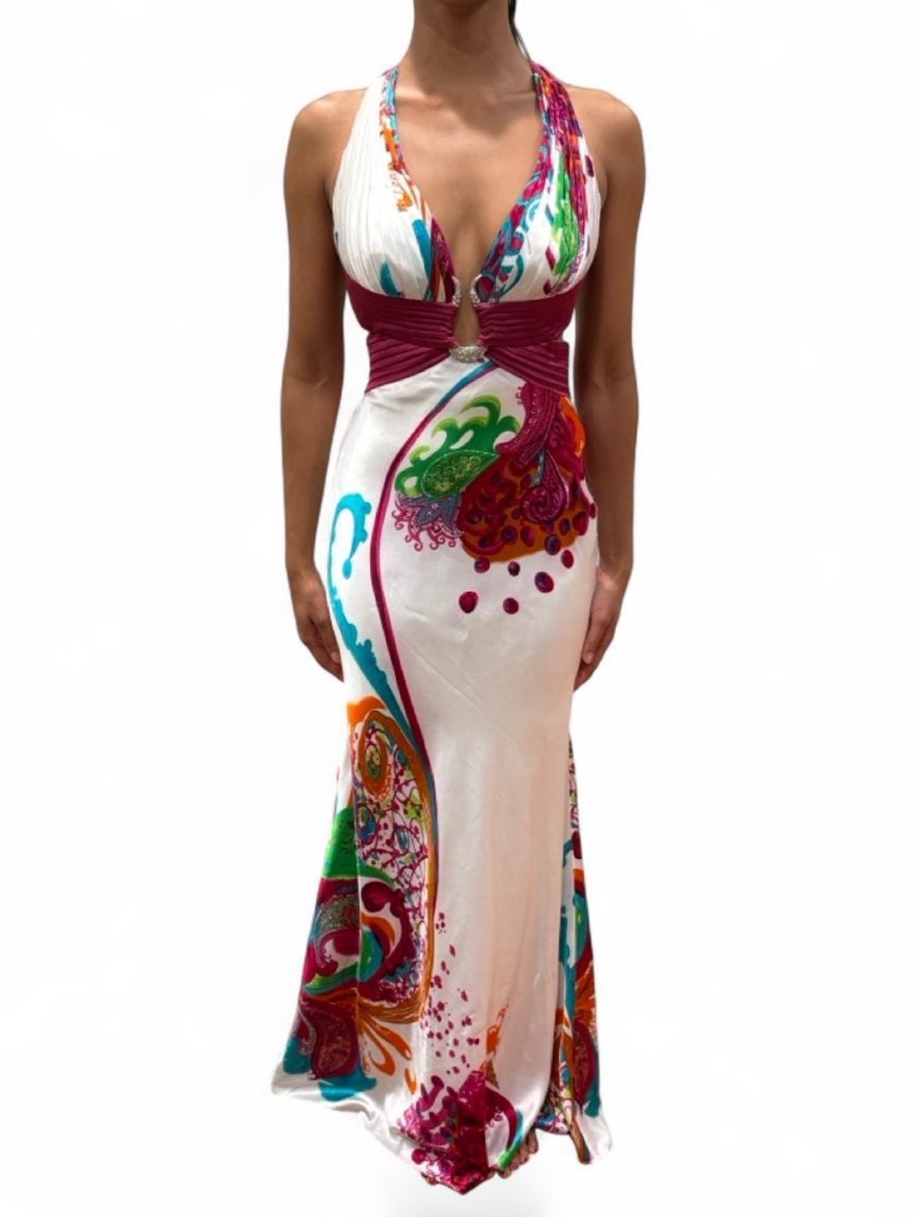 Vintage Cache Multicolor Halter Maxi Dress Size 0